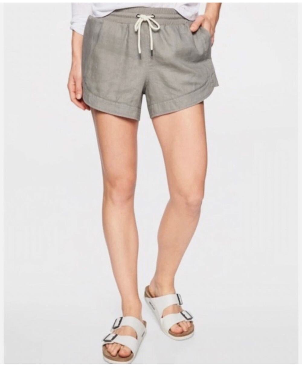 Athleta Bali Linen Short in gray beige 100% linen pull-on summer airy size 12